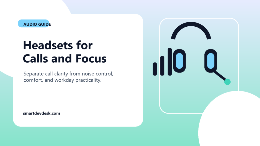 Illustrated featured image for a headset buying guide focused on calls and concentration.